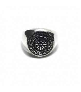 R002254 Genuine Sterling Silver Men's Ring Compass Meanders Solid Stamped 925 Handmade